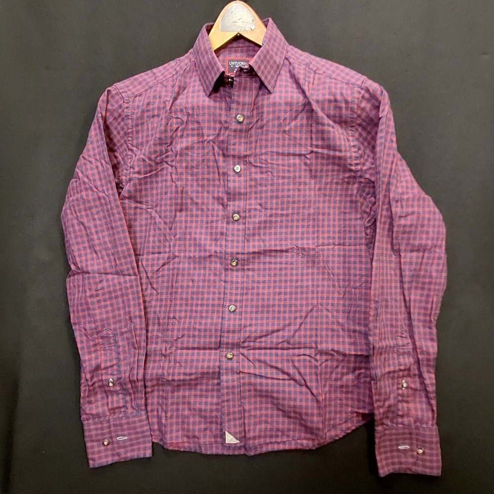 UNTUCKit Andretti Navy Red Gingham Cotton Button Down Shirt Mens Small 40676